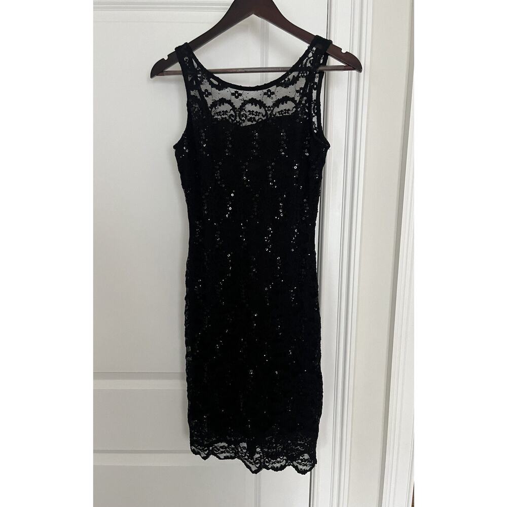 Jump Apparel Dress Womens Size S Black Lace overlay Sheath Stretch dress